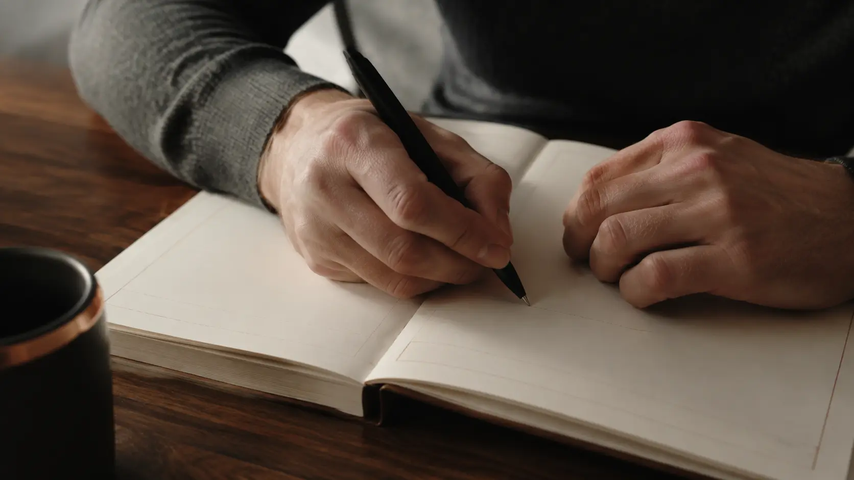 Hands completing a sales conversation workbook
